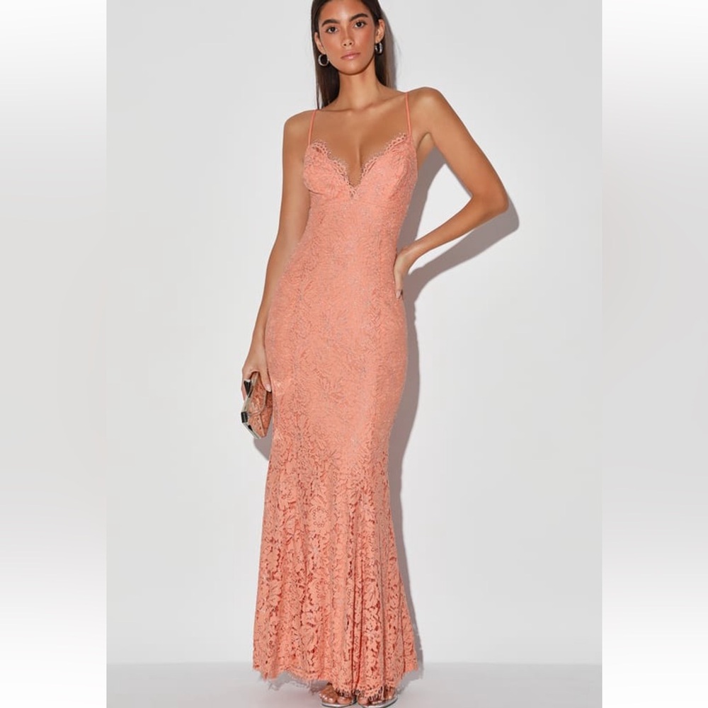 Lulu's Coral Lace Maxi Dress